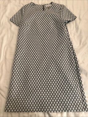 Calvin Klein White Shift Dress with Navy Geometric Print